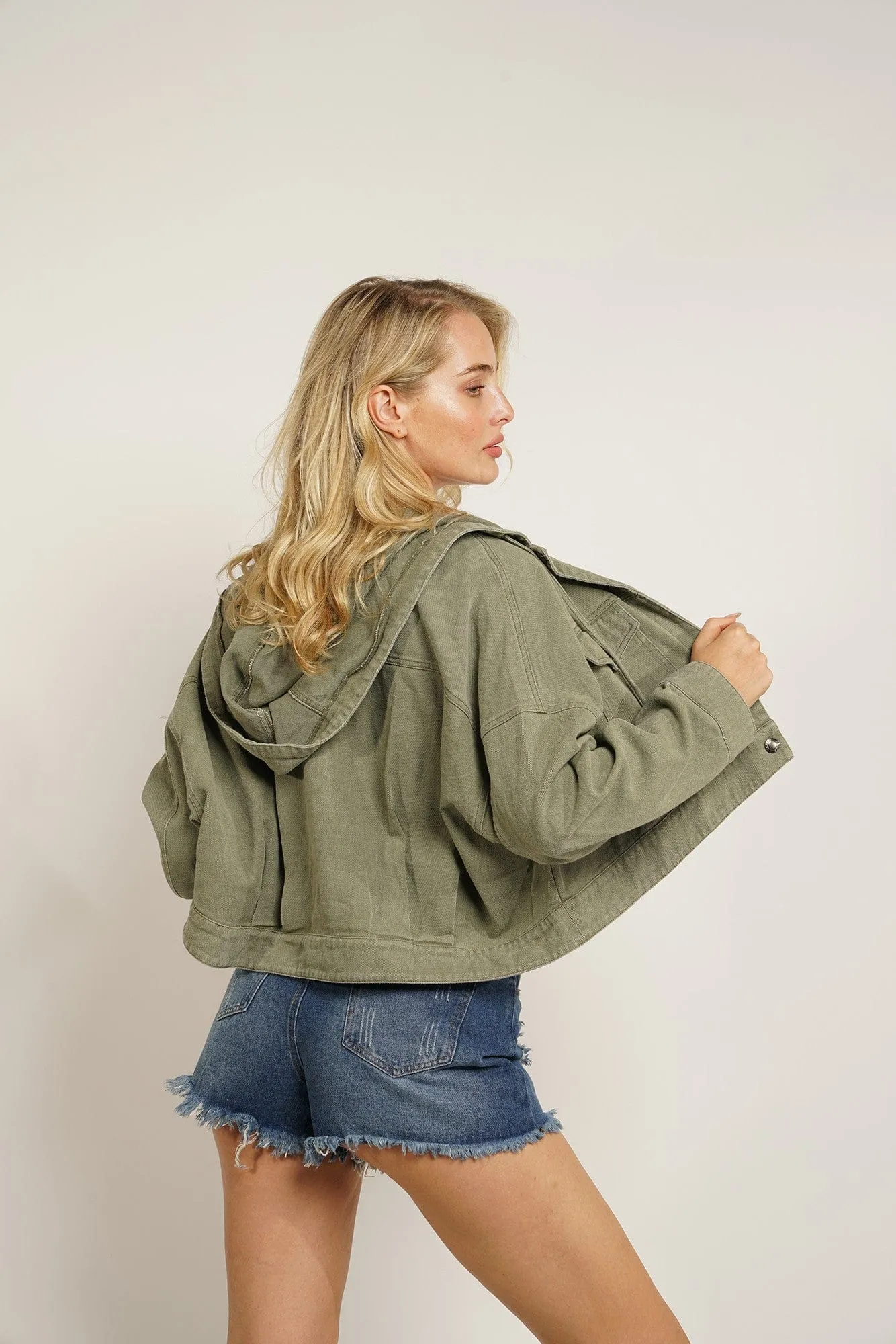 SALE- Greta Cropped   Hooded Denim Jacket