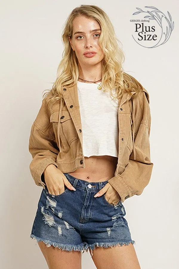 SALE- Greta Cropped   Hooded Denim Jacket
