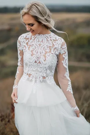 See Through Long Sleeve Boho Wedding Dress Separates Wedding Dress