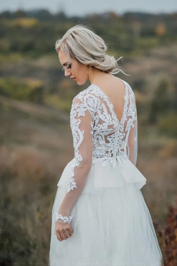 See Through Long Sleeve Boho Wedding Dress Separates Wedding Dress