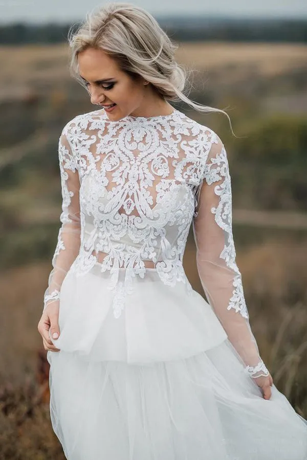 See Through Long Sleeve Boho Wedding Dress Separates Wedding Dress