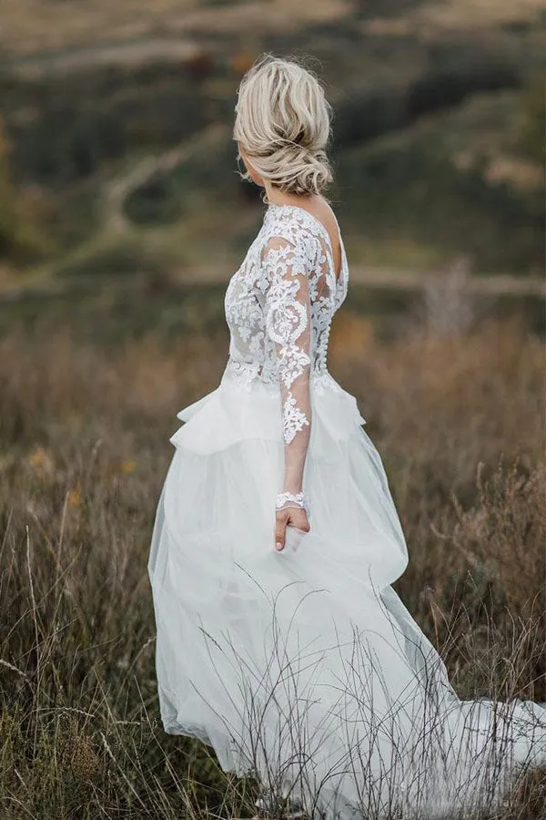 See Through Long Sleeve Boho Wedding Dress Separates Wedding Dress