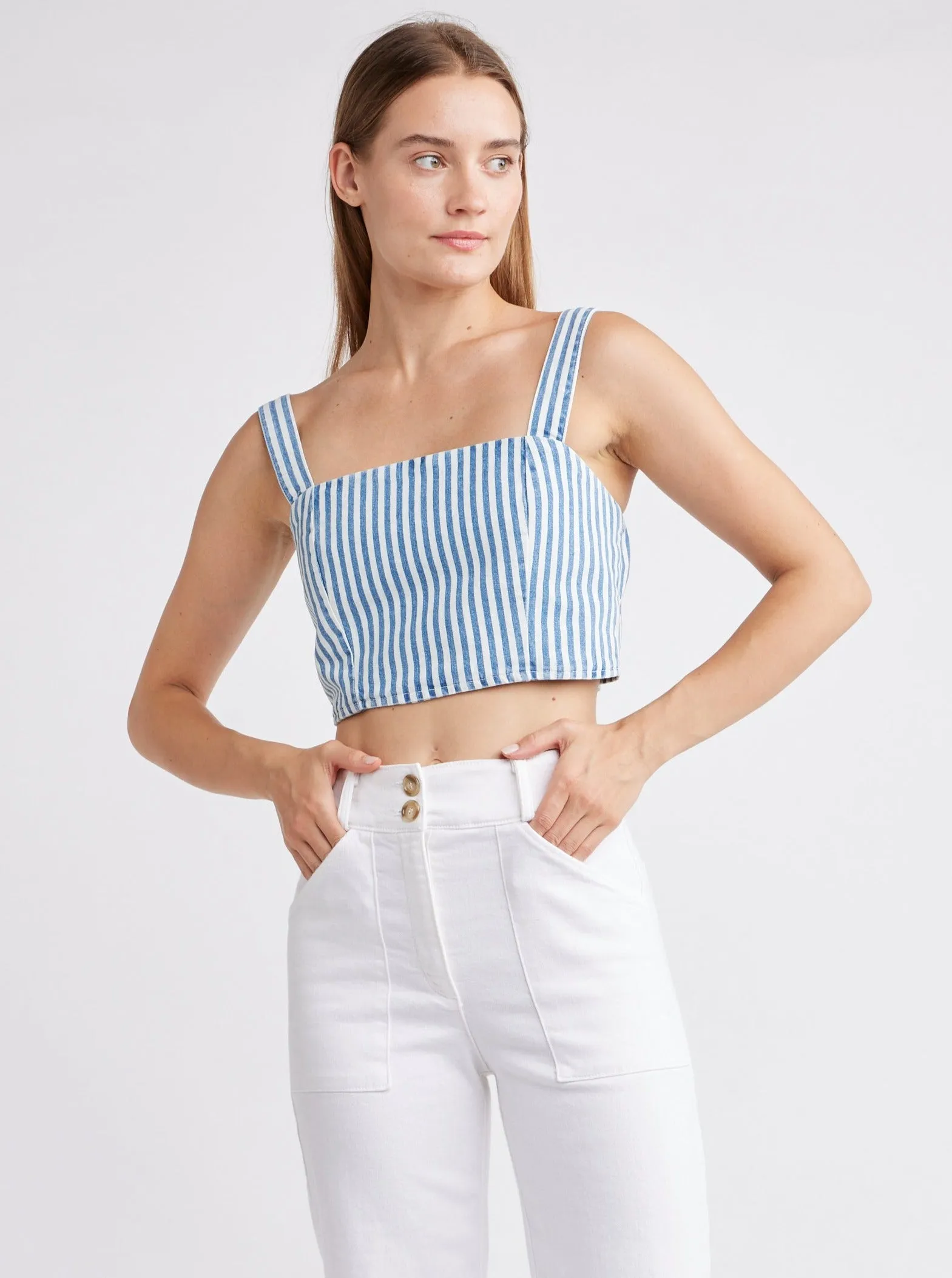 SELF CONTRAST Catalina Denim Crop Tank