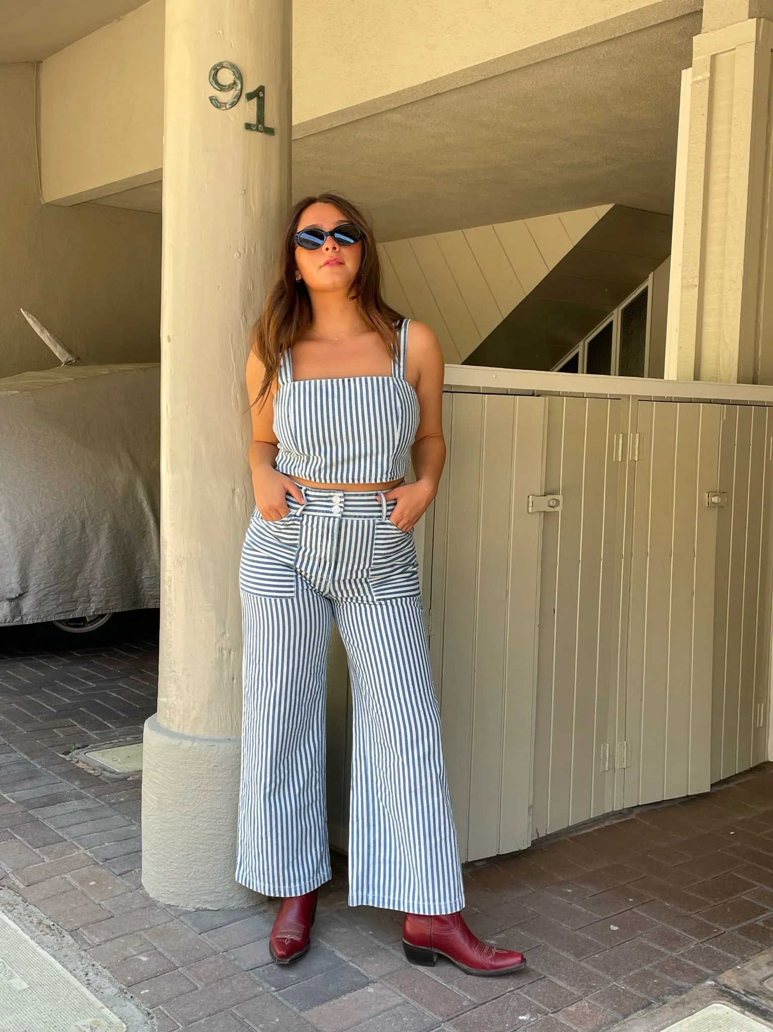 SELF CONTRAST Catalina Denim Crop Tank