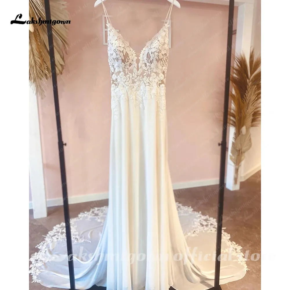 Sexy Beach Wedding Dress 2023 Spaghett Straps Robe Mariee Vintage Lace Appliques Boheme Wedding Dresses Vestidos de Nova