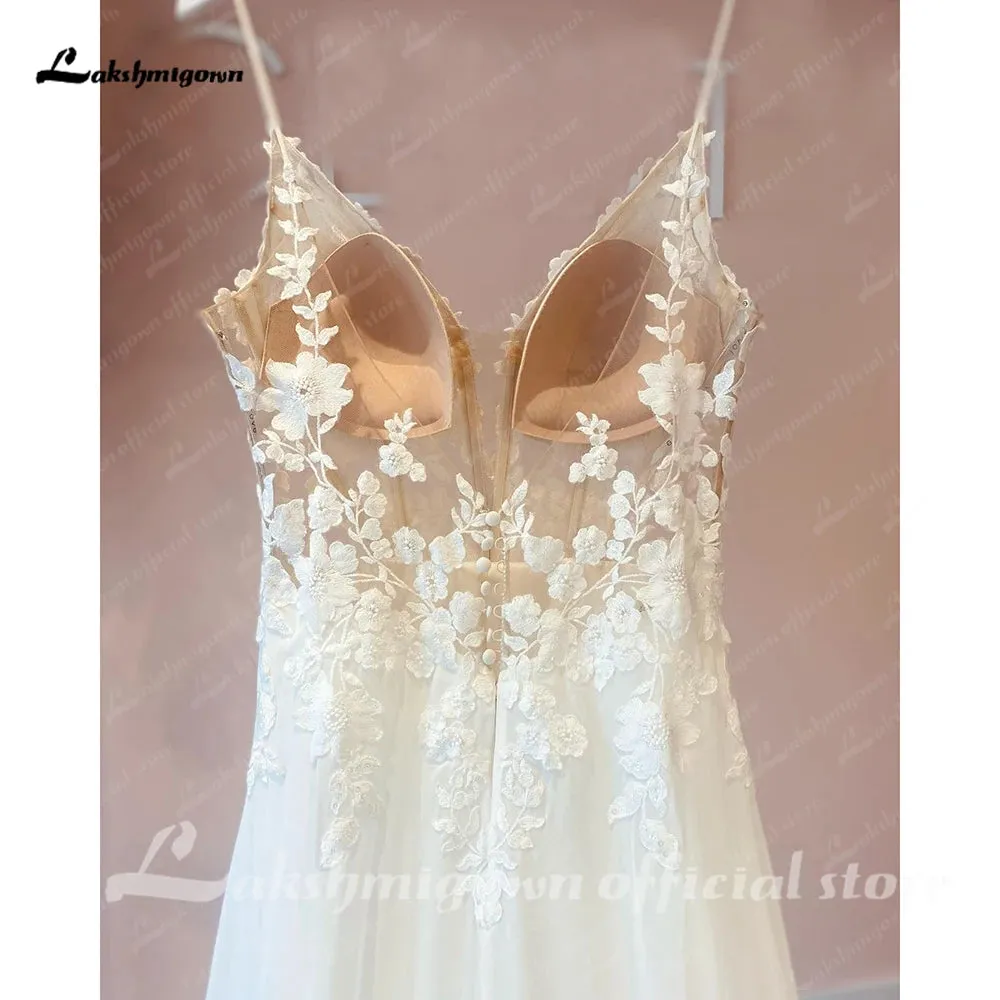 Sexy Beach Wedding Dress 2023 Spaghett Straps Robe Mariee Vintage Lace Appliques Boheme Wedding Dresses Vestidos de Nova