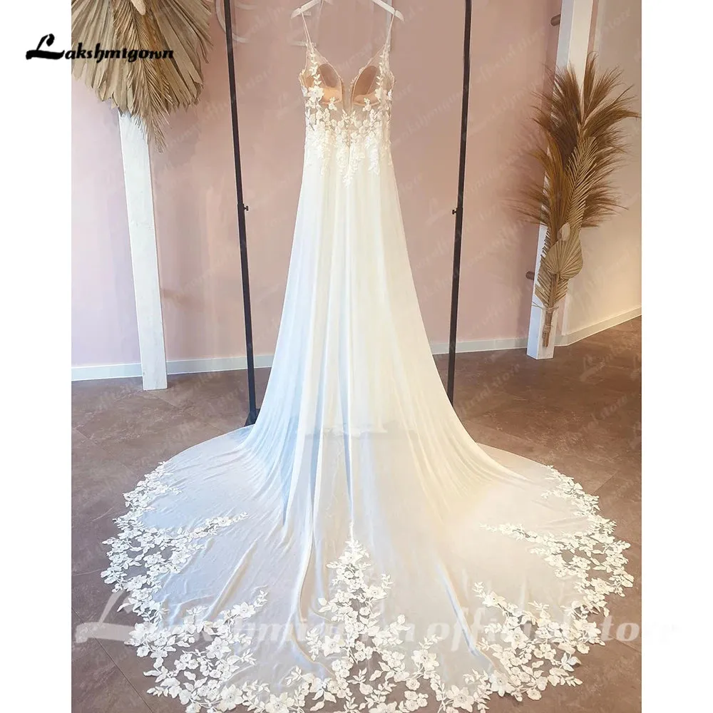 Sexy Beach Wedding Dress 2023 Spaghett Straps Robe Mariee Vintage Lace Appliques Boheme Wedding Dresses Vestidos de Nova