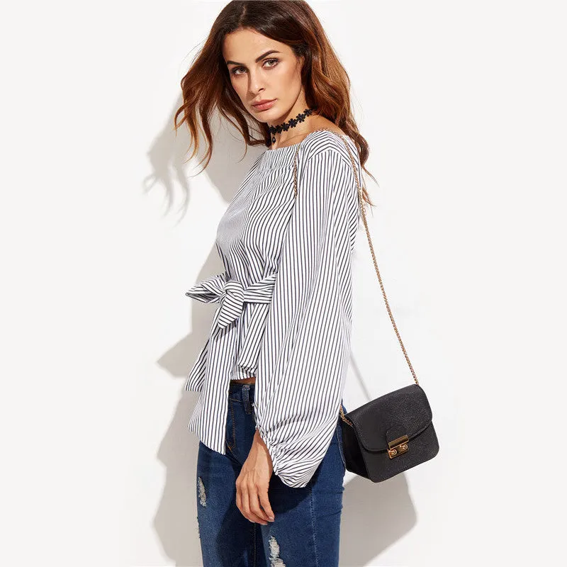 Sheila Bow Tie Striped Blouse