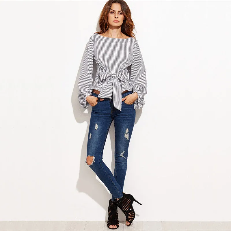 Sheila Bow Tie Striped Blouse
