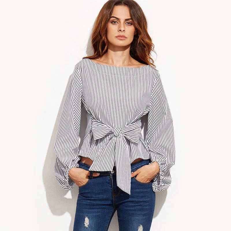 Sheila Bow Tie Striped Blouse