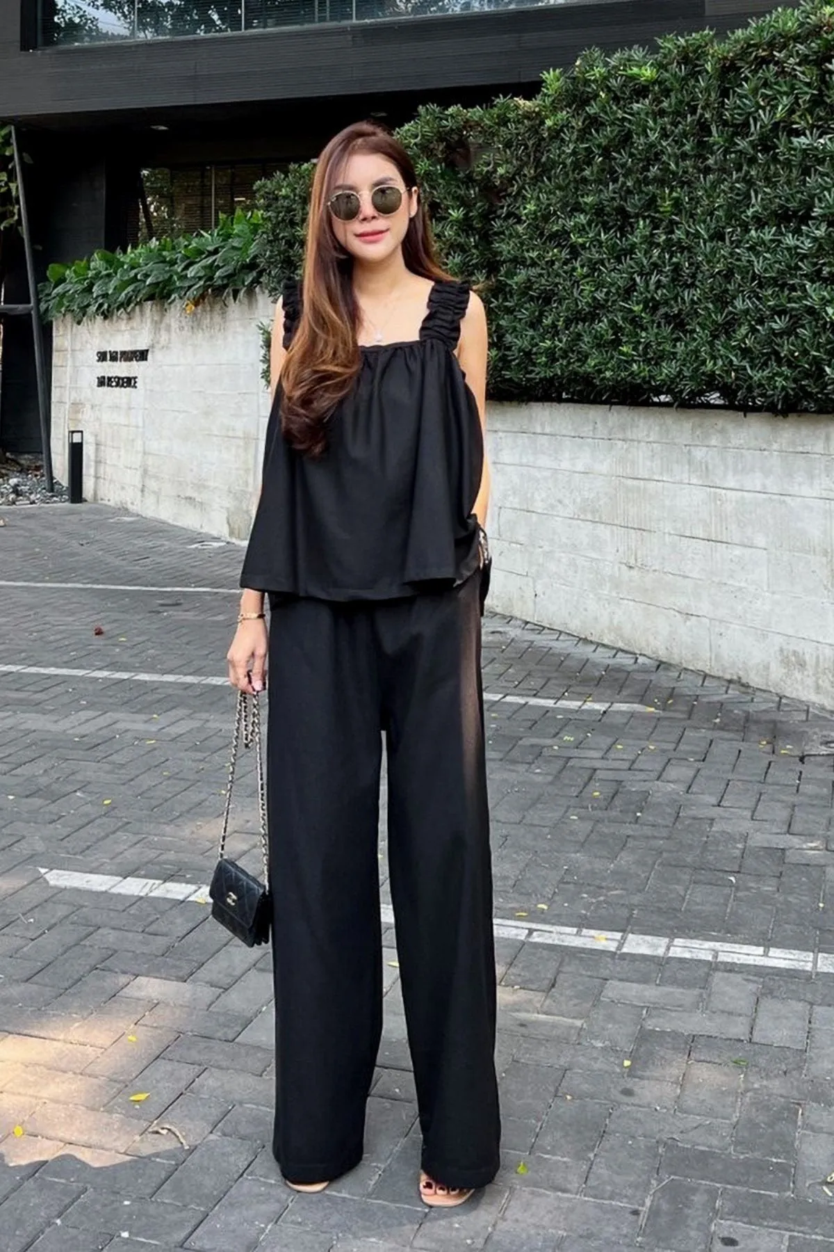 SHELBY Square-Neck Sleeveless Top & Pants Co-ord (Black)
