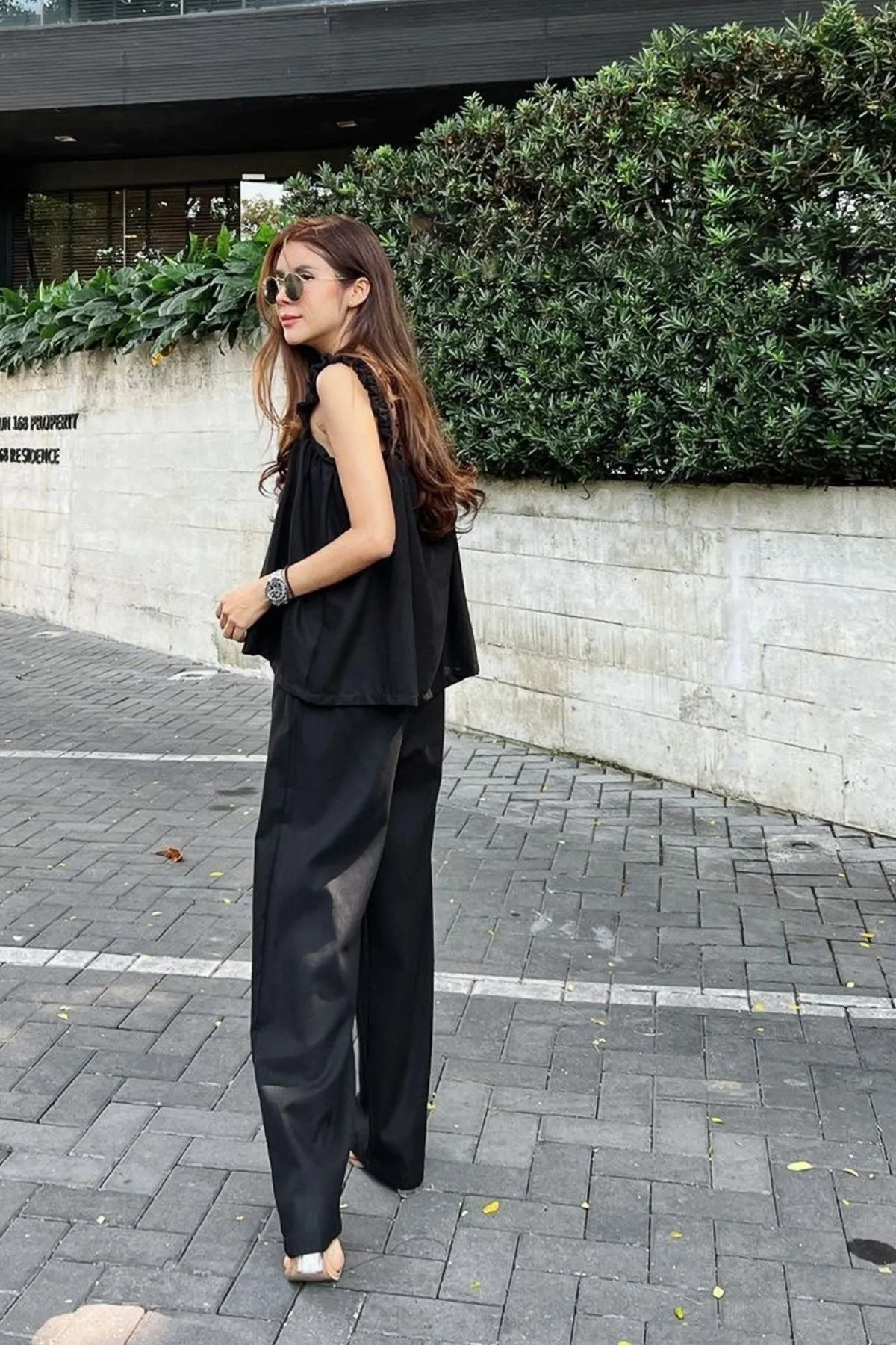 SHELBY Square-Neck Sleeveless Top & Pants Co-ord (Black)
