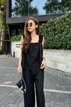 SHELBY Square-Neck Sleeveless Top & Pants Co-ord (Black)