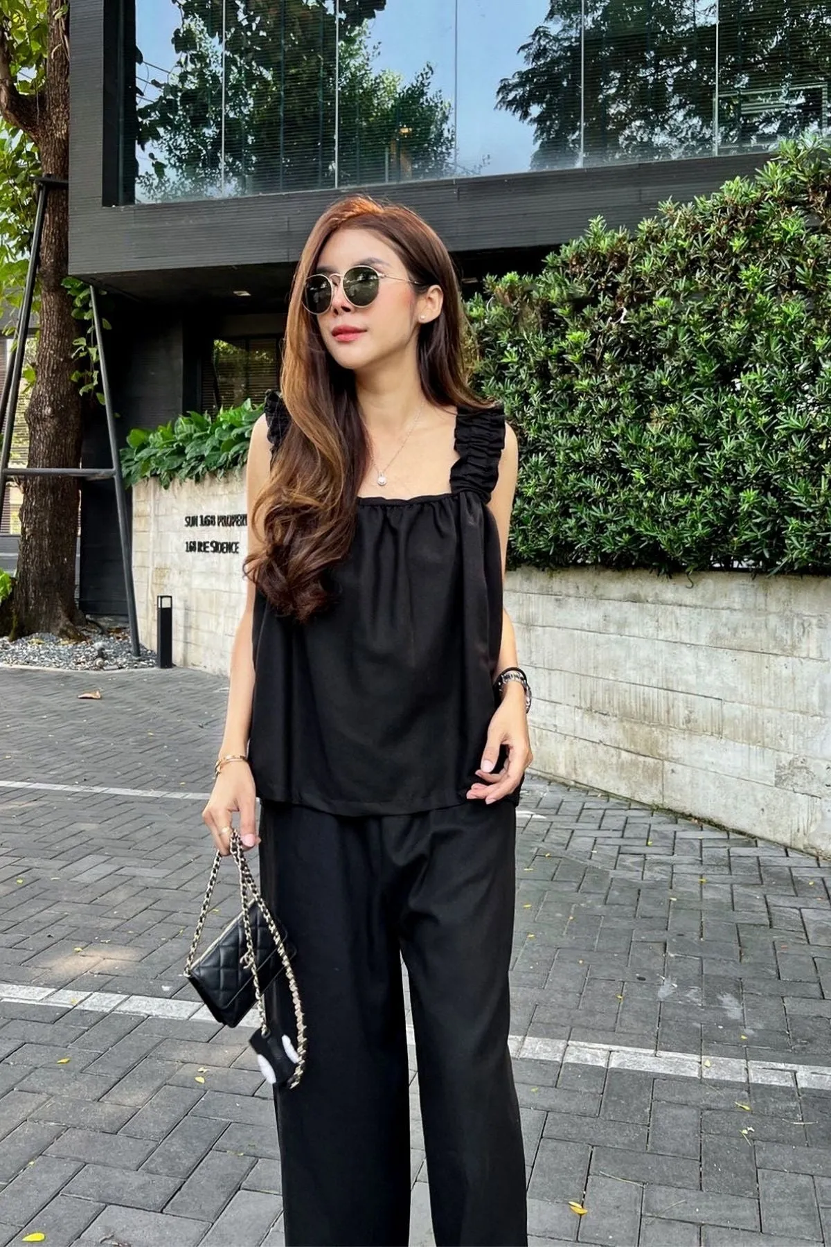 SHELBY Square-Neck Sleeveless Top & Pants Co-ord (Black)