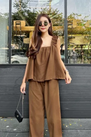 SHELBY Square-Neck Sleeveless Top & Pants Co-ord (Mocha)