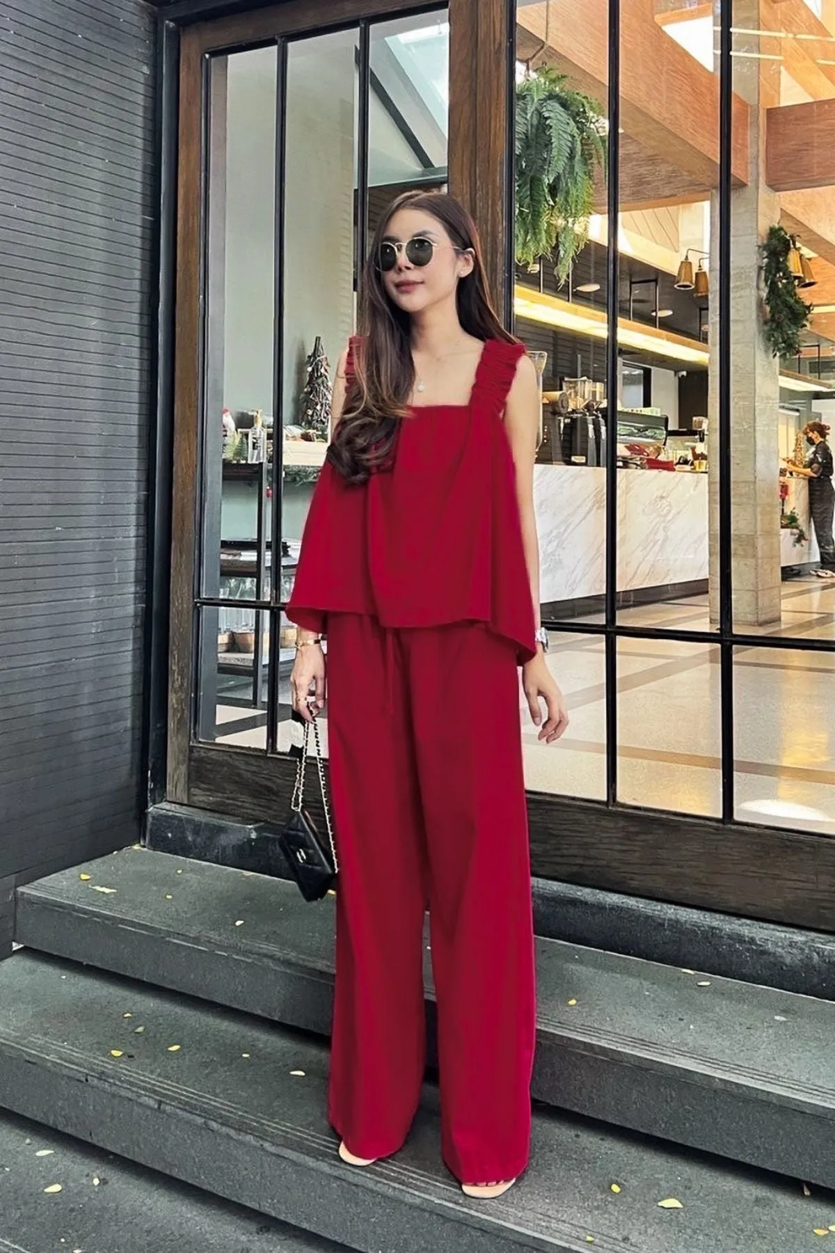 SHELBY Square-Neck Sleeveless Top & Pants Co-ord (Red)
