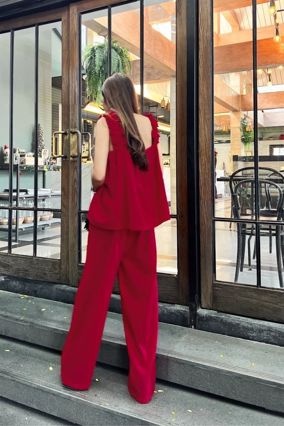 SHELBY Square-Neck Sleeveless Top & Pants Co-ord (Red)