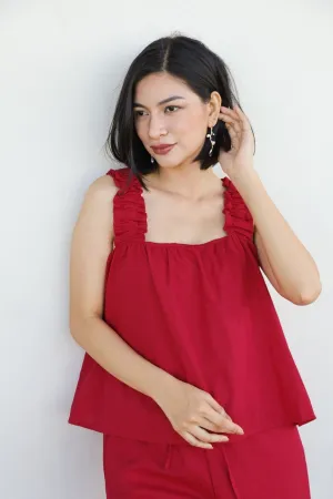 SHELBY Square-Neck Sleeveless Top & Pants Co-ord (Red)