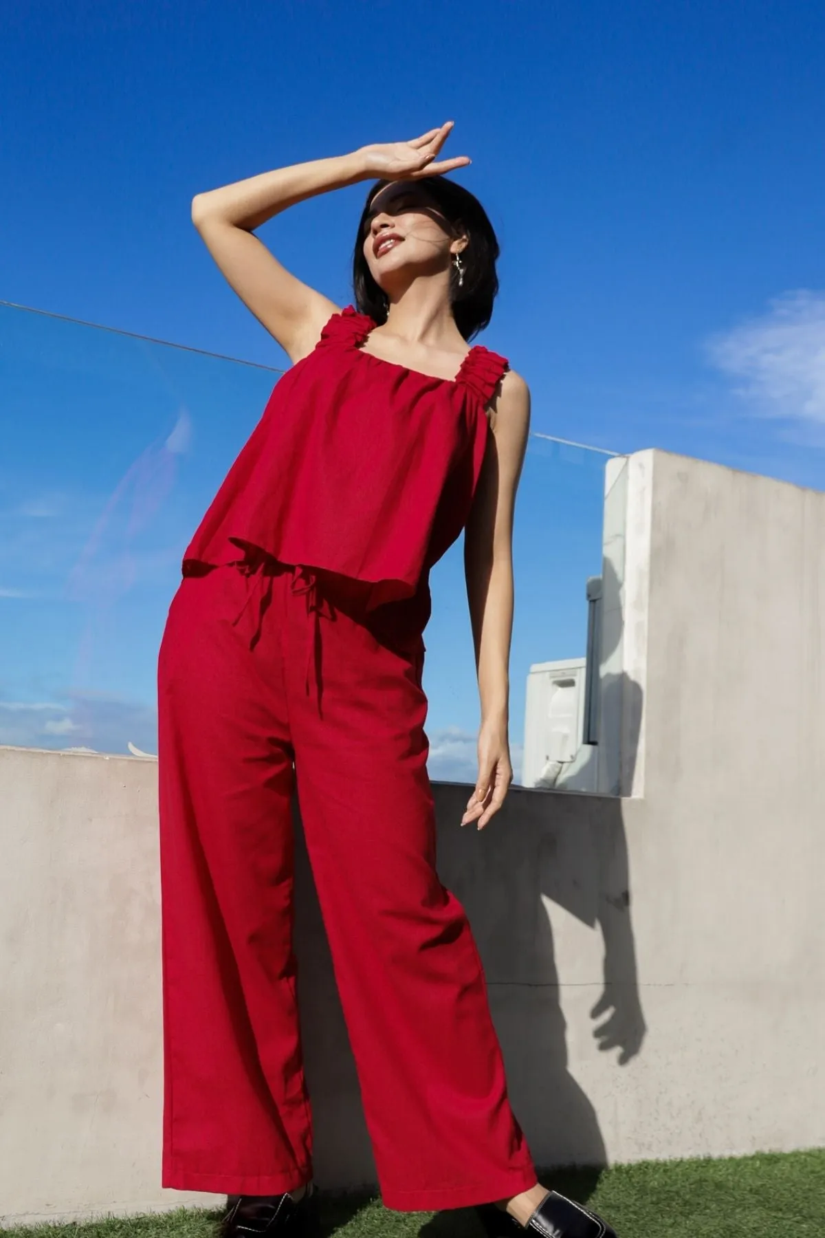 SHELBY Square-Neck Sleeveless Top & Pants Co-ord (Red)