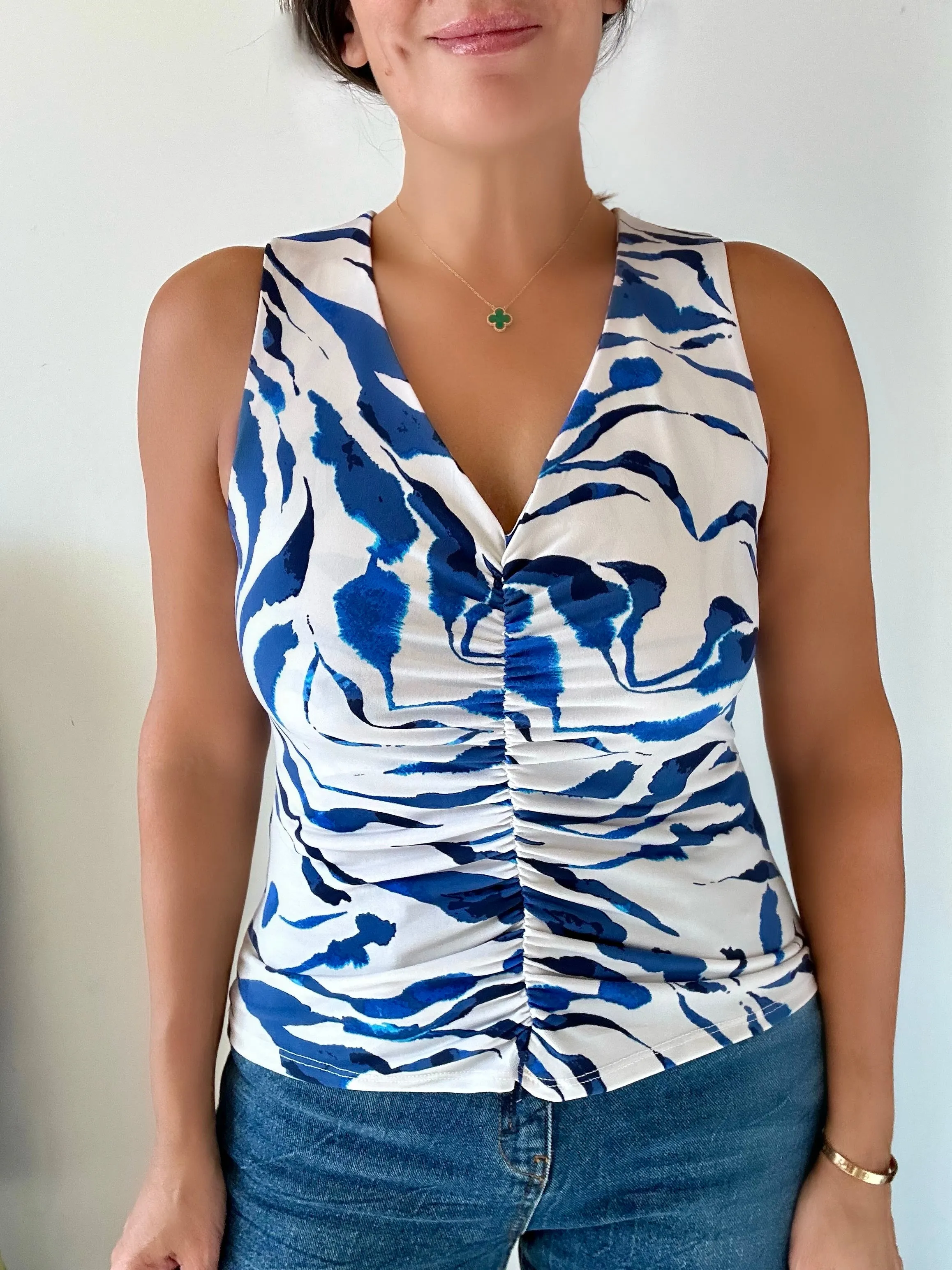 Shirred Sleeveless V-Neck Top