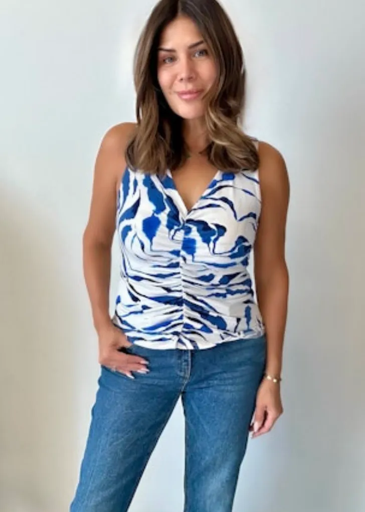Shirred Sleeveless V-Neck Top