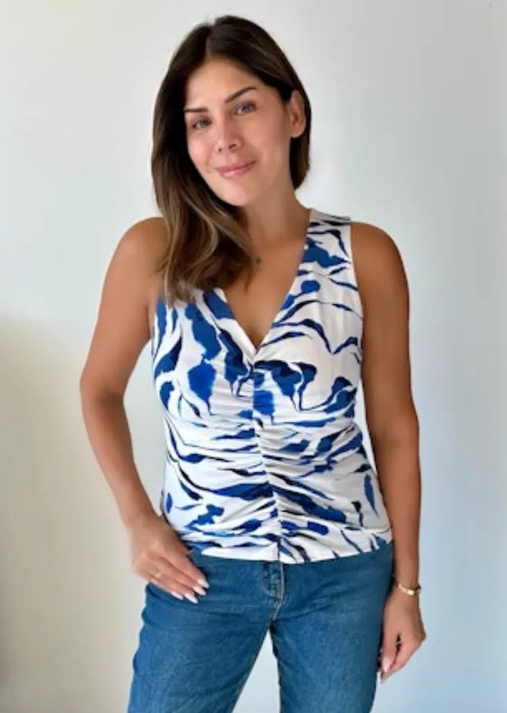 Shirred Sleeveless V-Neck Top