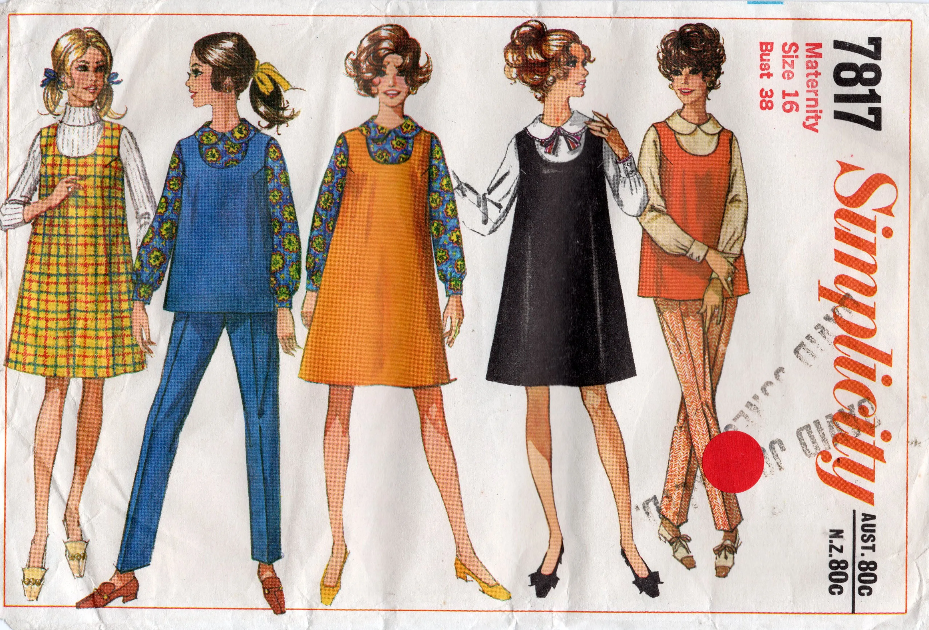 Simplicity 7817 Maternity Ensemble 1970s Vintage Sewing Pattern Size 16 Bust 38 Inches