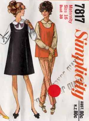 Simplicity 7817 Maternity Ensemble 1970s Vintage Sewing Pattern Size 16 Bust 38 Inches