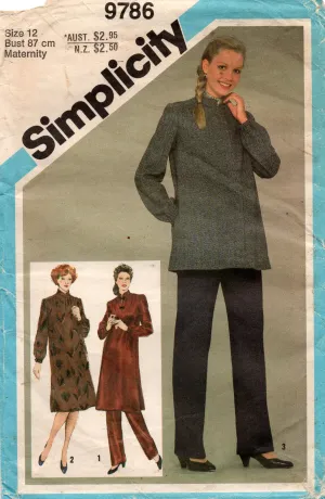 Simplicity 9786 Womens Cheongsam Style Maternity Dress Tunic Pants & Unlined Jacket 1980s Vintage Sewing Pattern Size 12 UNCUT Factory Folded