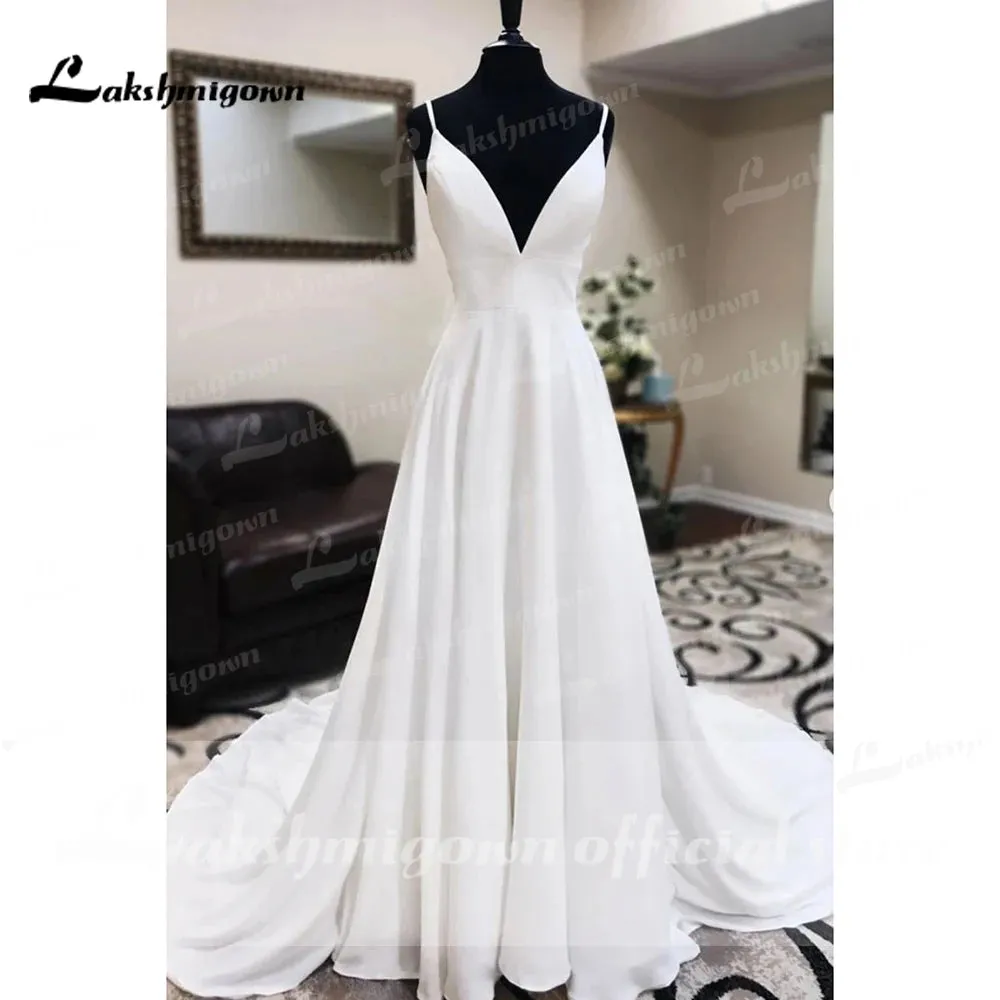 Spaghetti White Sexy Wedding Dress A Line Engagement Dress Boho Wedding Gowns dress princess white Robe de mariee