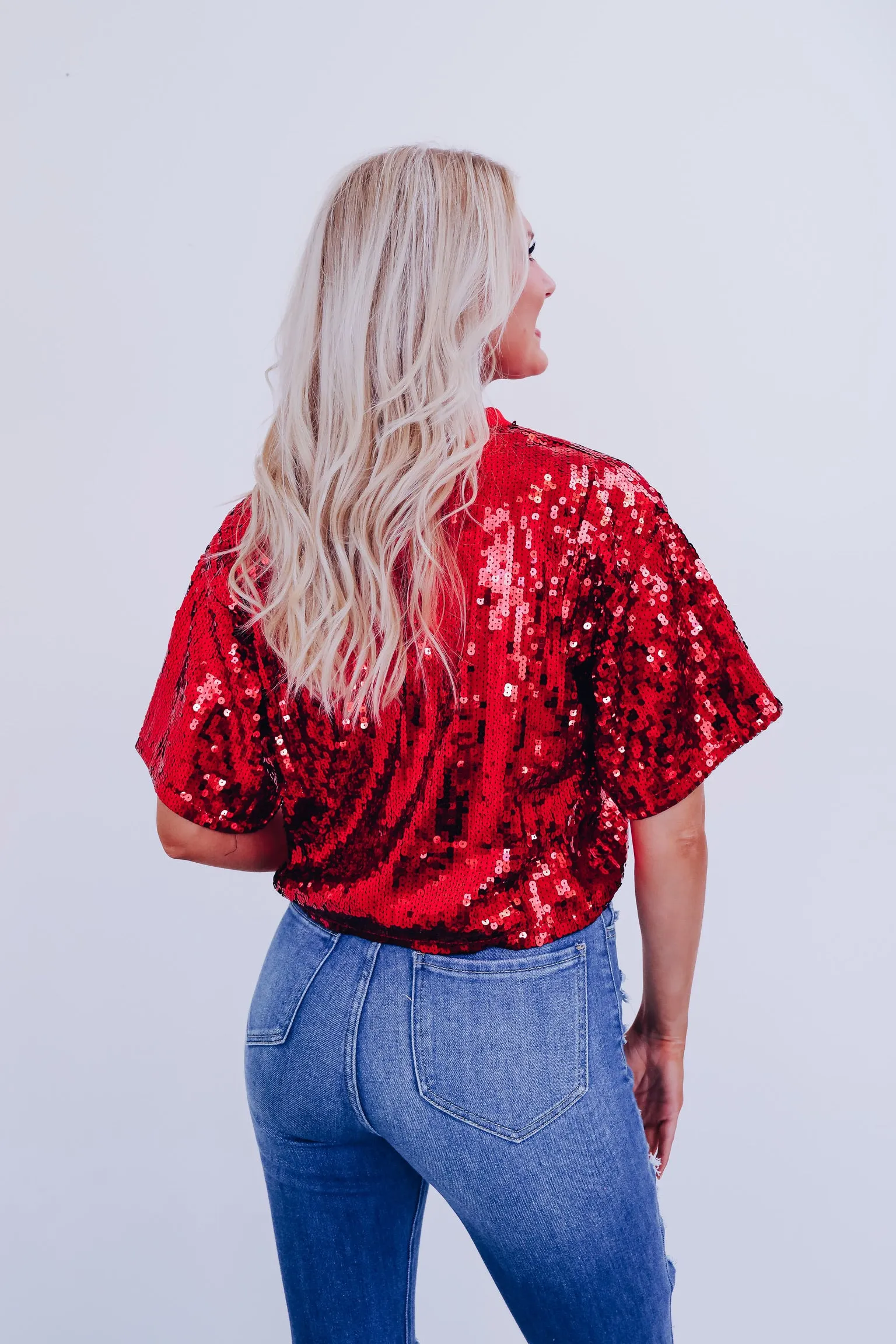 Sparkle All The Way Sequin Crop Top - Red