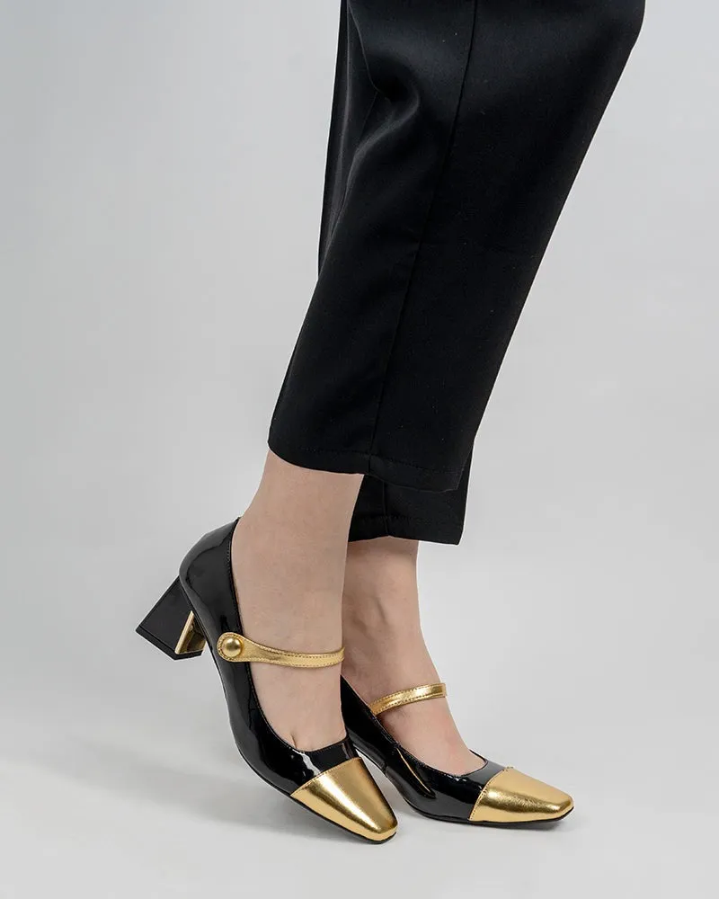 Square Toe Chunky Mid-Heel Mary Jane Dress Pumps