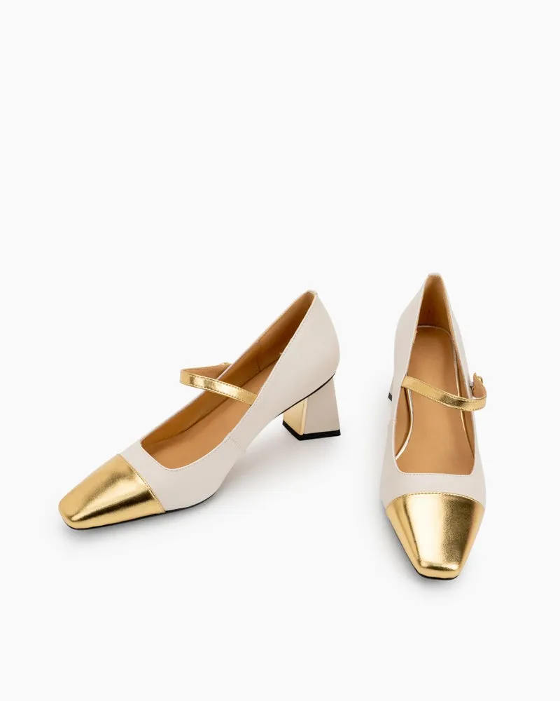 Square Toe Chunky Mid-Heel Mary Jane Dress Pumps