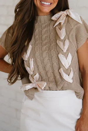 Sweet As Can Be Simply Taupe Cable Knit Top