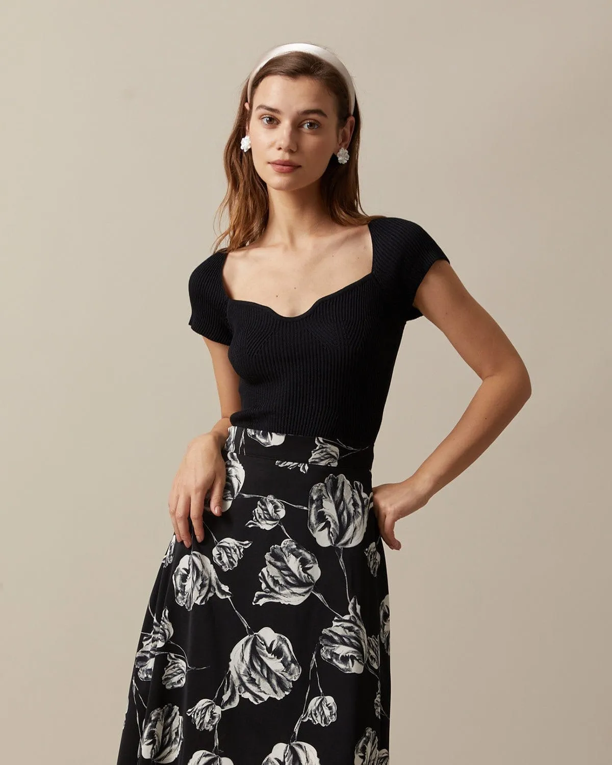 The Black Square Neck Short Sleeve Knit Top