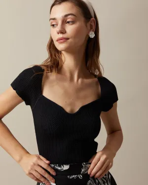 The Black Square Neck Short Sleeve Knit Top