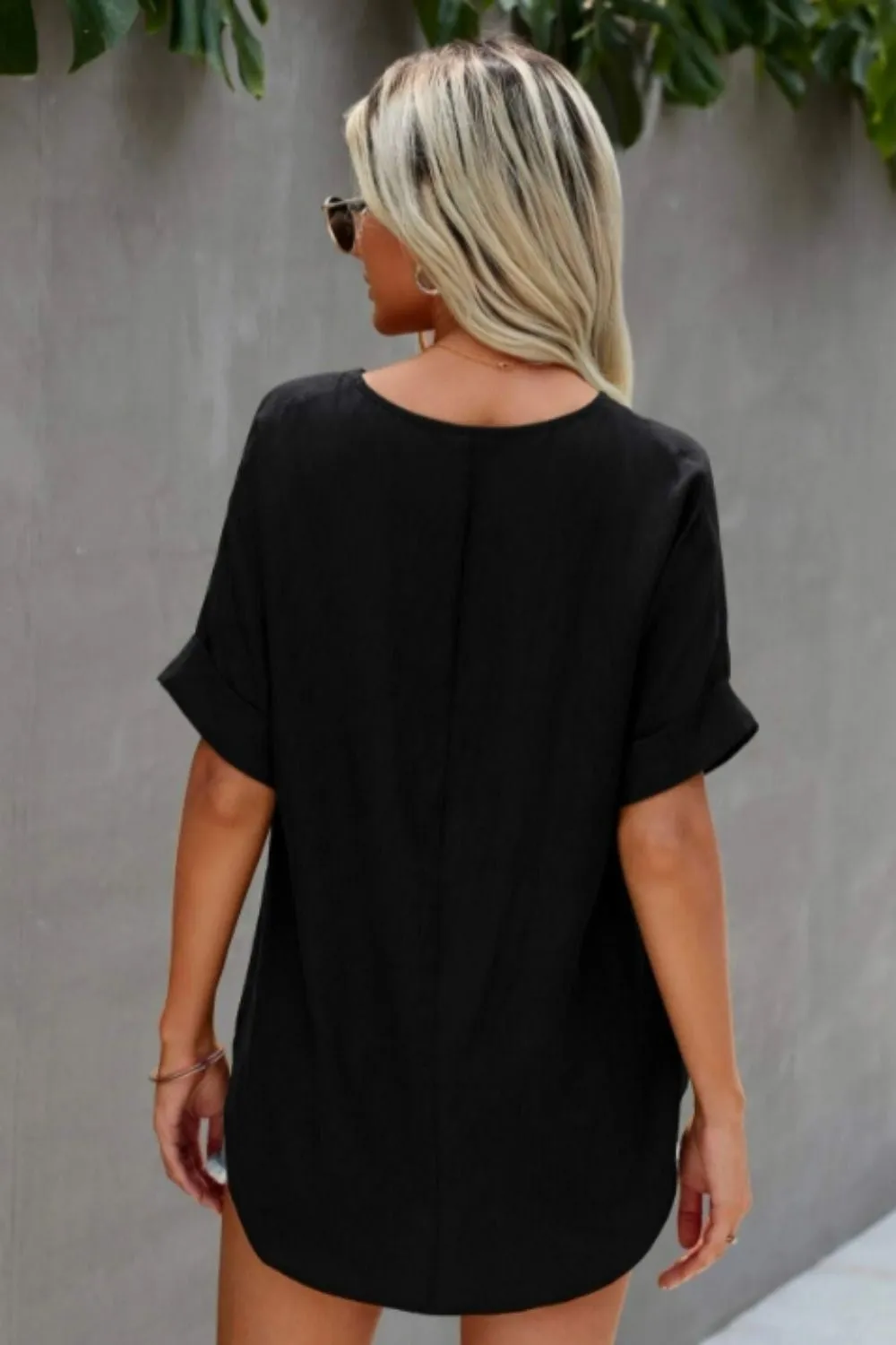 V Neck Curved Hem Blouse