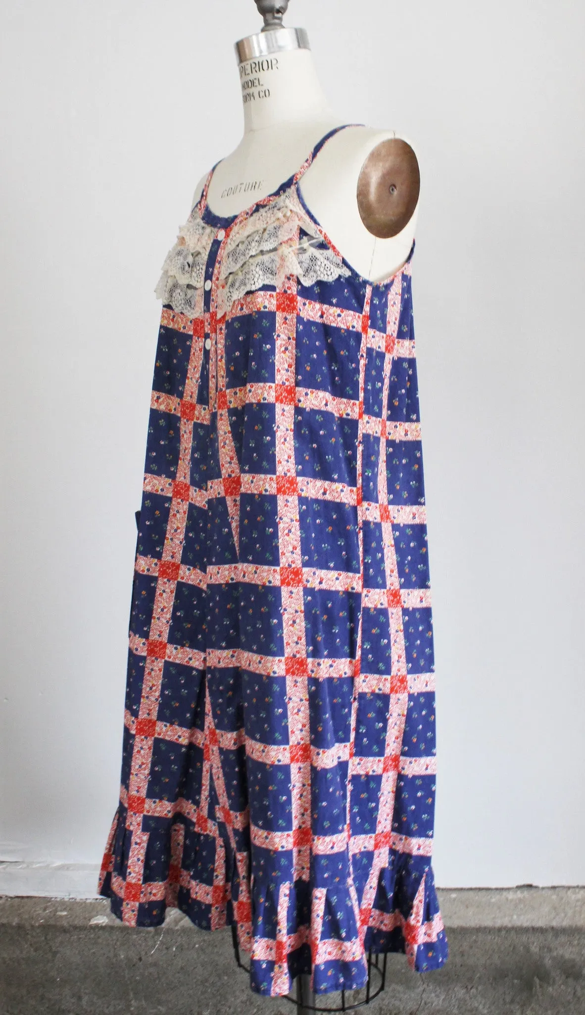 Vintage 1960s 1970s Patchwork Peasant Dress