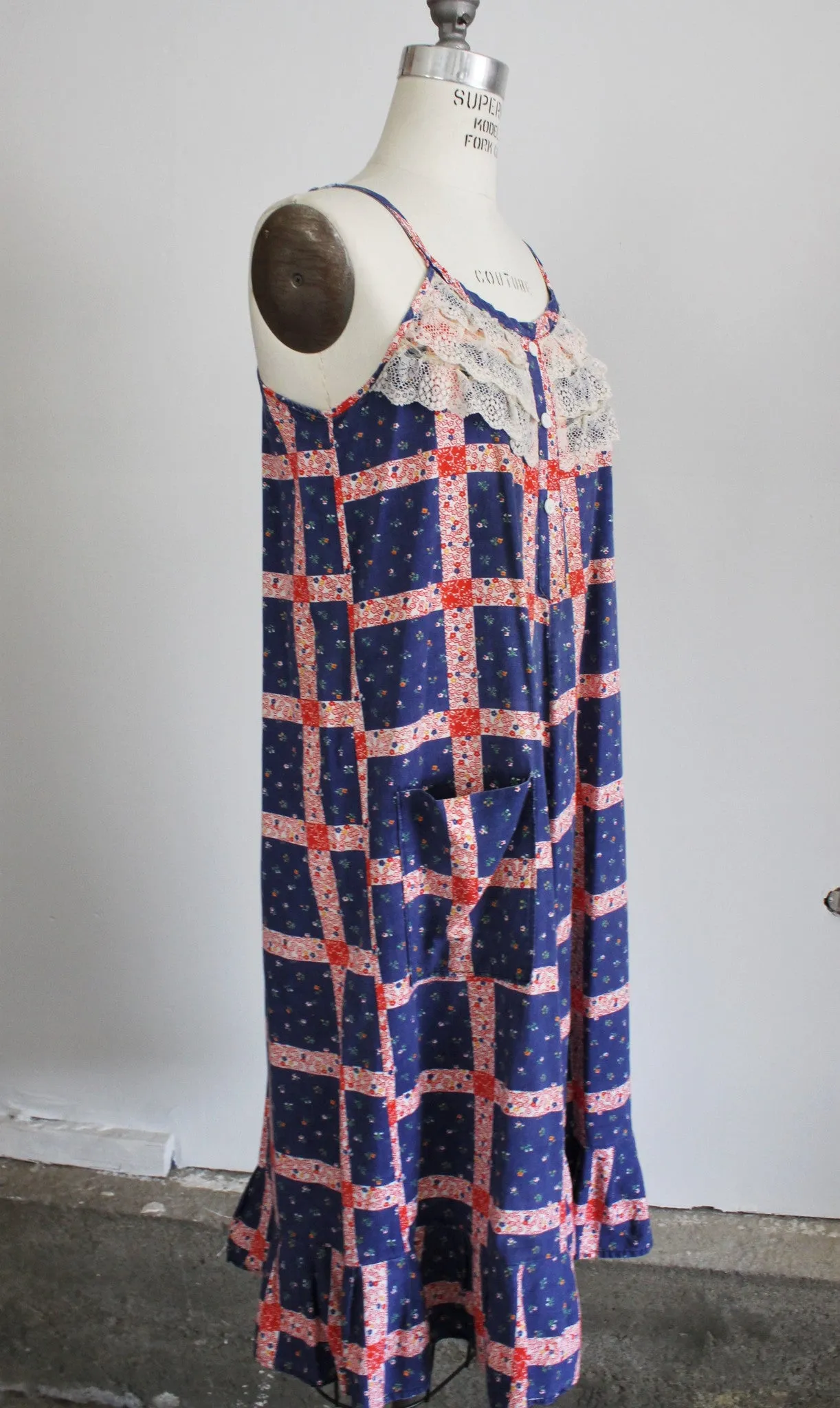 Vintage 1960s 1970s Patchwork Peasant Dress