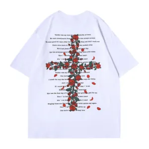 Vintage Cross Rose Print T-shirt