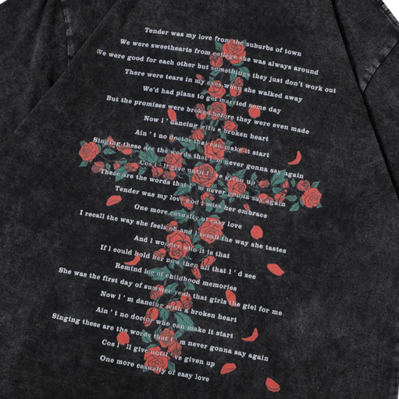 Vintage Cross Rose Print T-shirt