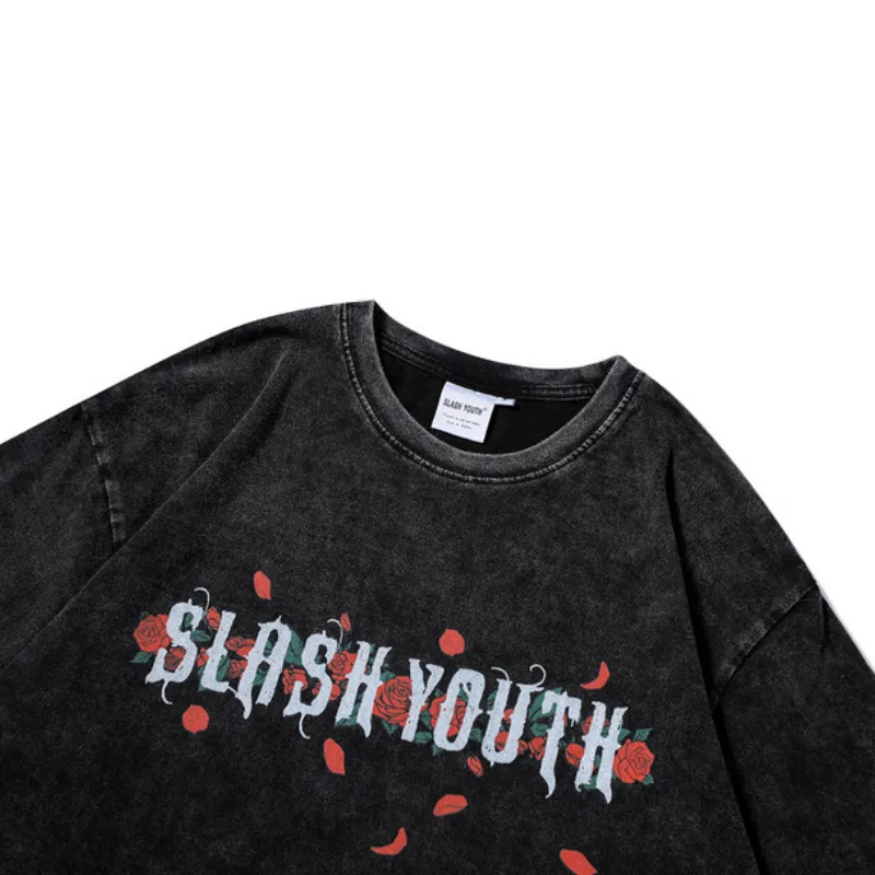 Vintage Cross Rose Print T-shirt