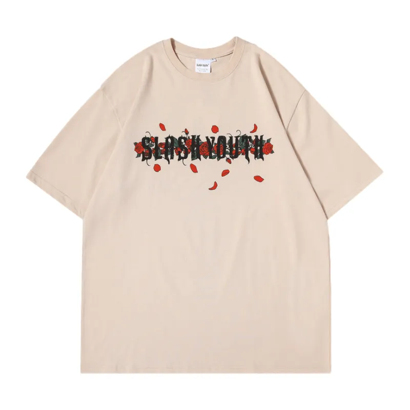 Vintage Cross Rose Print T-shirt