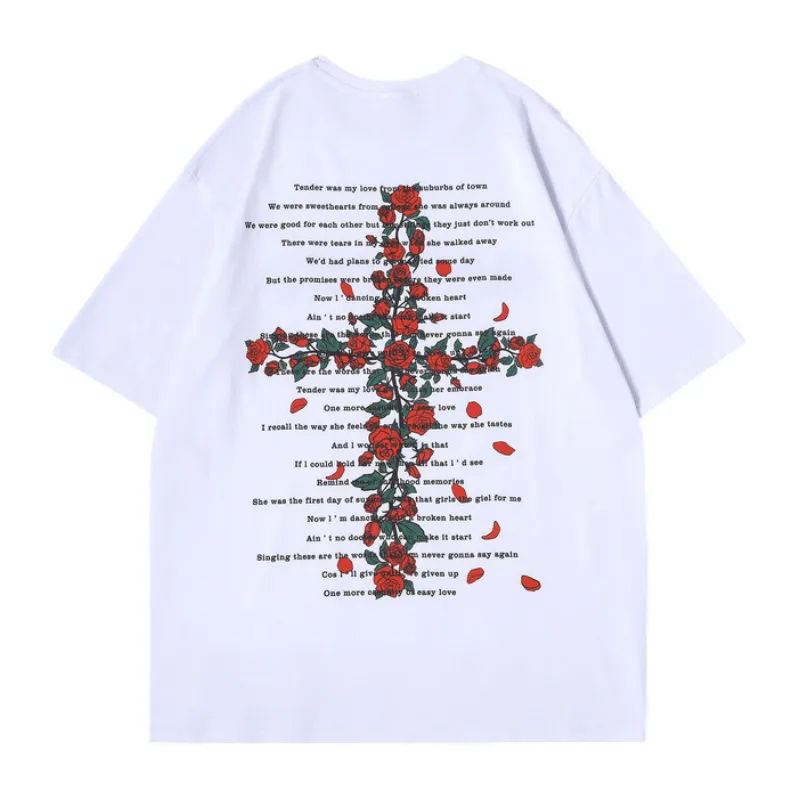 Vintage Cross Rose Print T-shirt