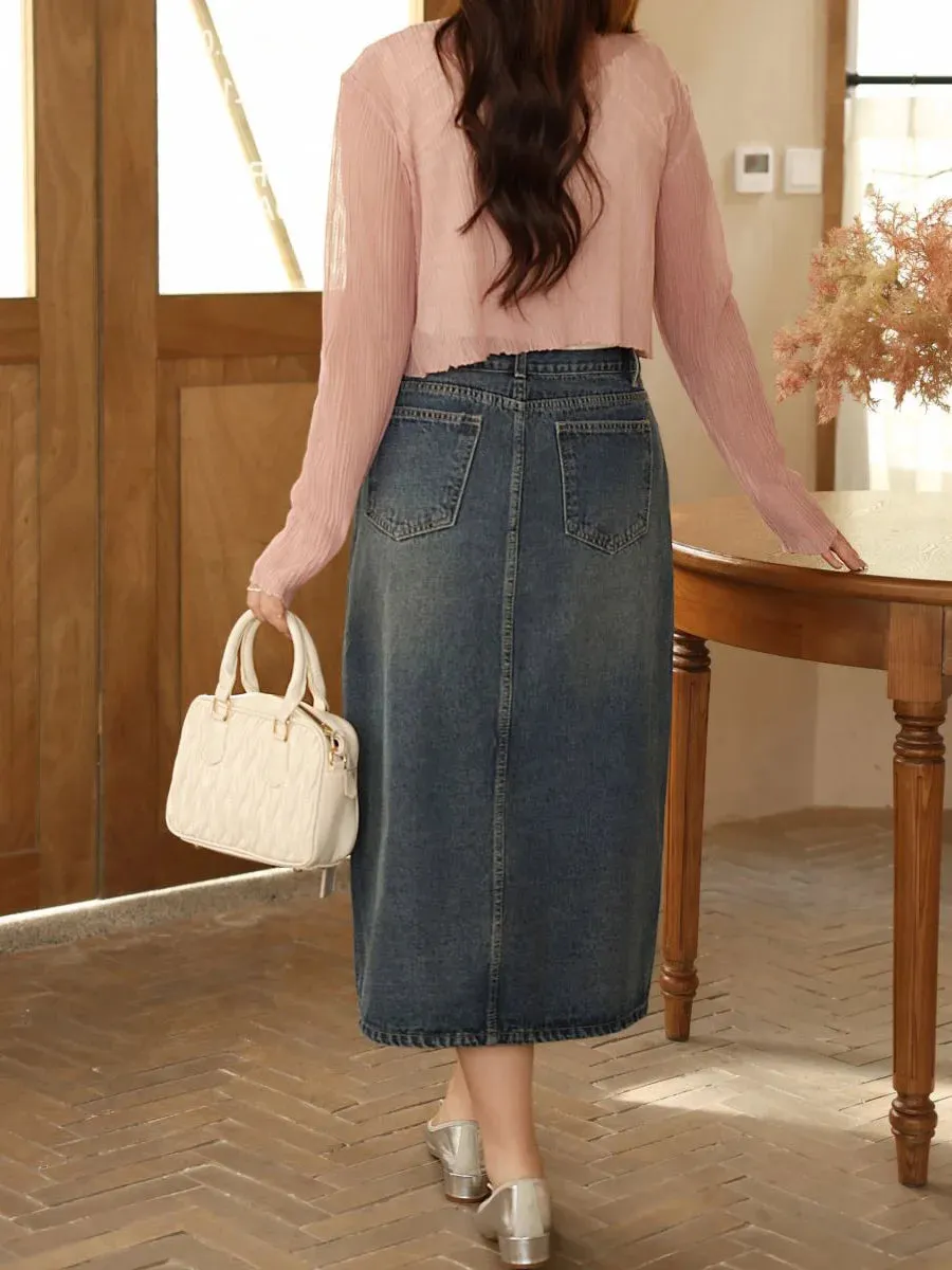 Vintage Straight Loose Split Denim Skirt