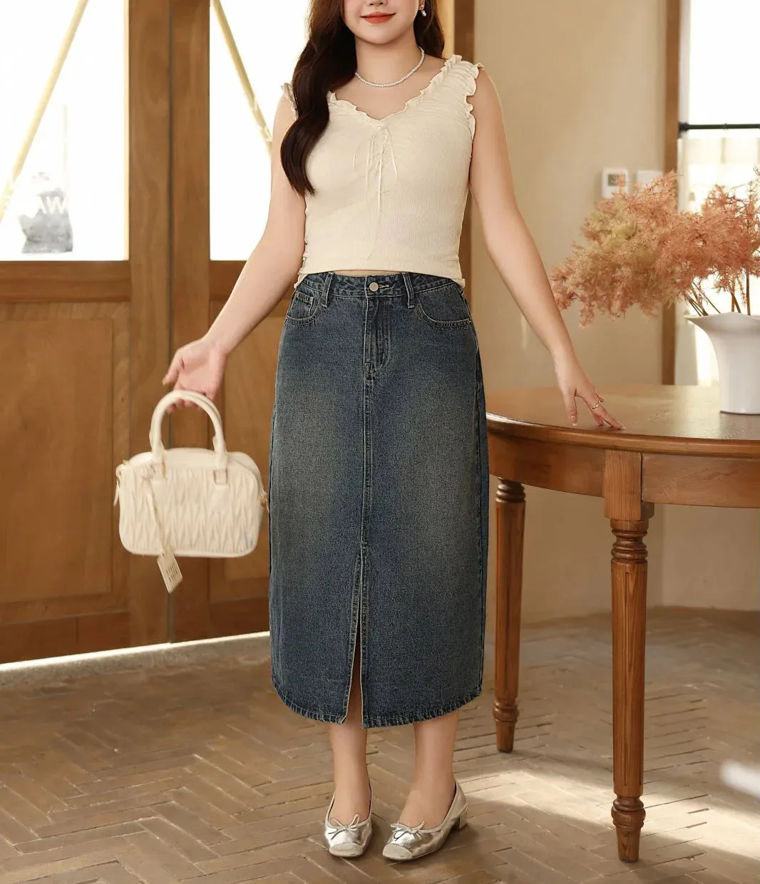 Vintage Straight Loose Split Denim Skirt