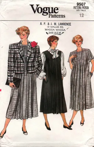 Vogue 9507 Womens Maternity Jacket Dress & Jumper 1980s Vintage Sewing Pattern Size 12 Bust 34 inches UNCUT Factory Folded