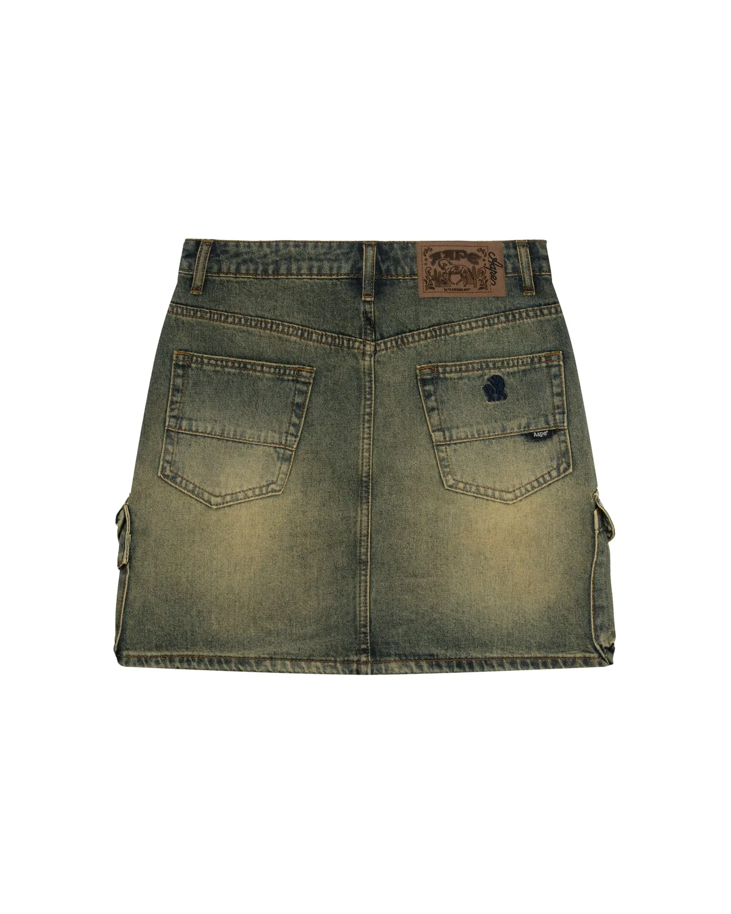 Washed denim cargo mini skirt