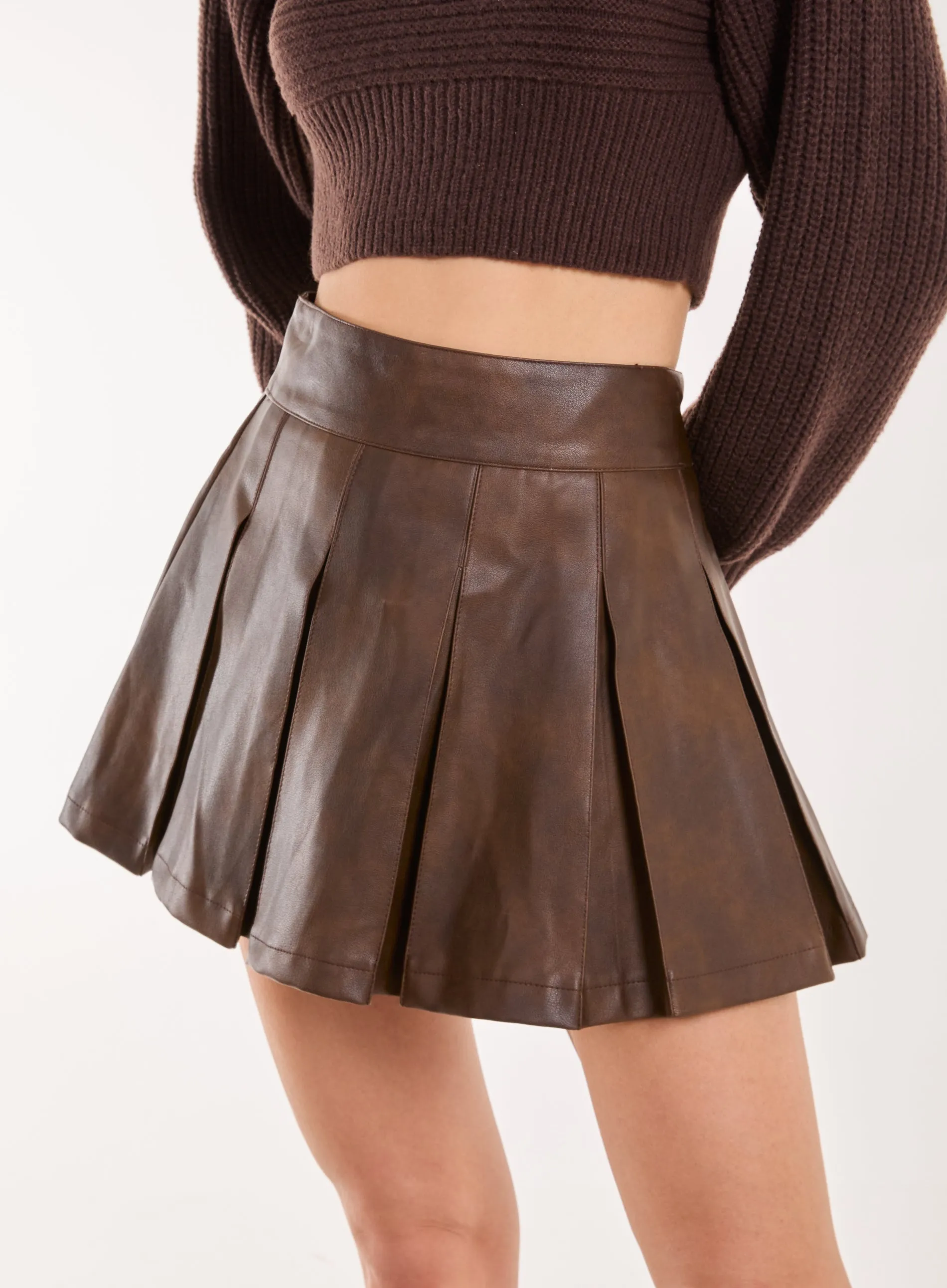 Washed Pleated Mini Skirt
