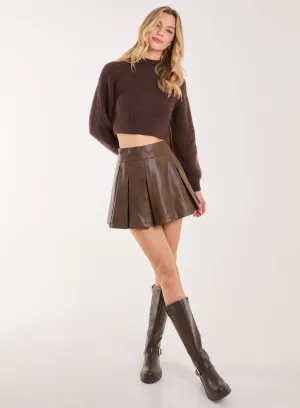 Washed Pleated Mini Skirt